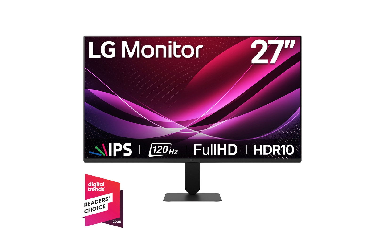 Vista frontal de Monitor LG IPS Full HD de 27" con 120Hz y diseño sin bordes 27U411A-B